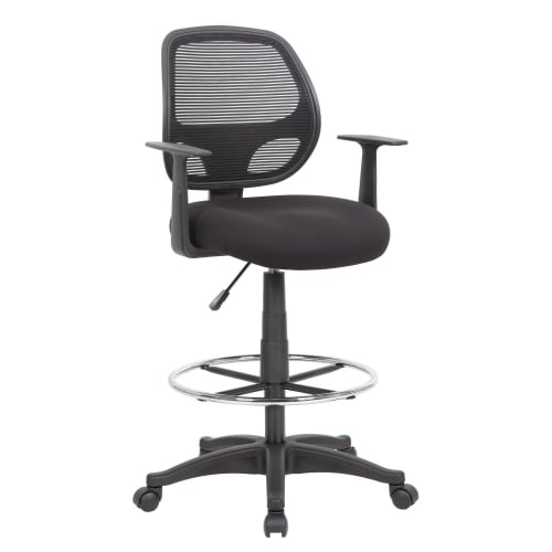 Boss Mesh Back Drafting Chair, Black with Fixed Arms